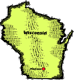 Wisconsin woodcut map showing location of Madison